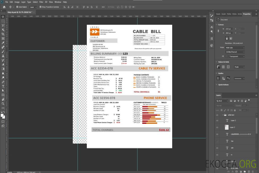 Modèle de facture de services publics pour les entreprises USA Marine Local Cable aux formats Word et PDF template